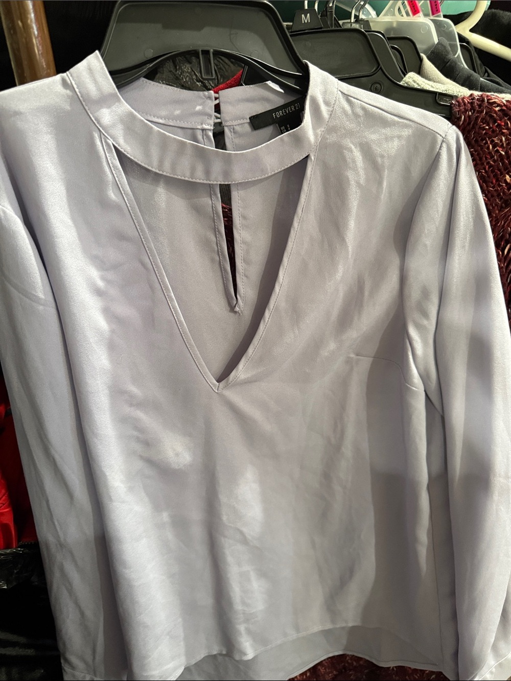 Forever 21 Lavender Keyhole V-Neck Long Sleeve Blouse
